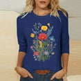 thumbnail image 2 of Floral Printed Tops for Women 3/4 Sleeve T Shirts Soft Cotton Tshirts Cute Summer Blouses Womens Crew Neck Basic Tees (2XL, Blue), 2 of 5
