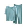 thumbnail image 2 of Xdegoge Women'S Lounge Sets 2 Piece Outfits Short Sleeve Tops and Wide Leg Pants Sleepwear with Lettuce Trim Casual Soft Pajamas Nightwear Pjs Set, 2 of 5
