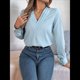 thumbnail image 4 of Blusas Elegantes e Informales para Mujer, con Cuello en V Triple, Larga, para Trabajo y Negocios Azul M, 4 of 10