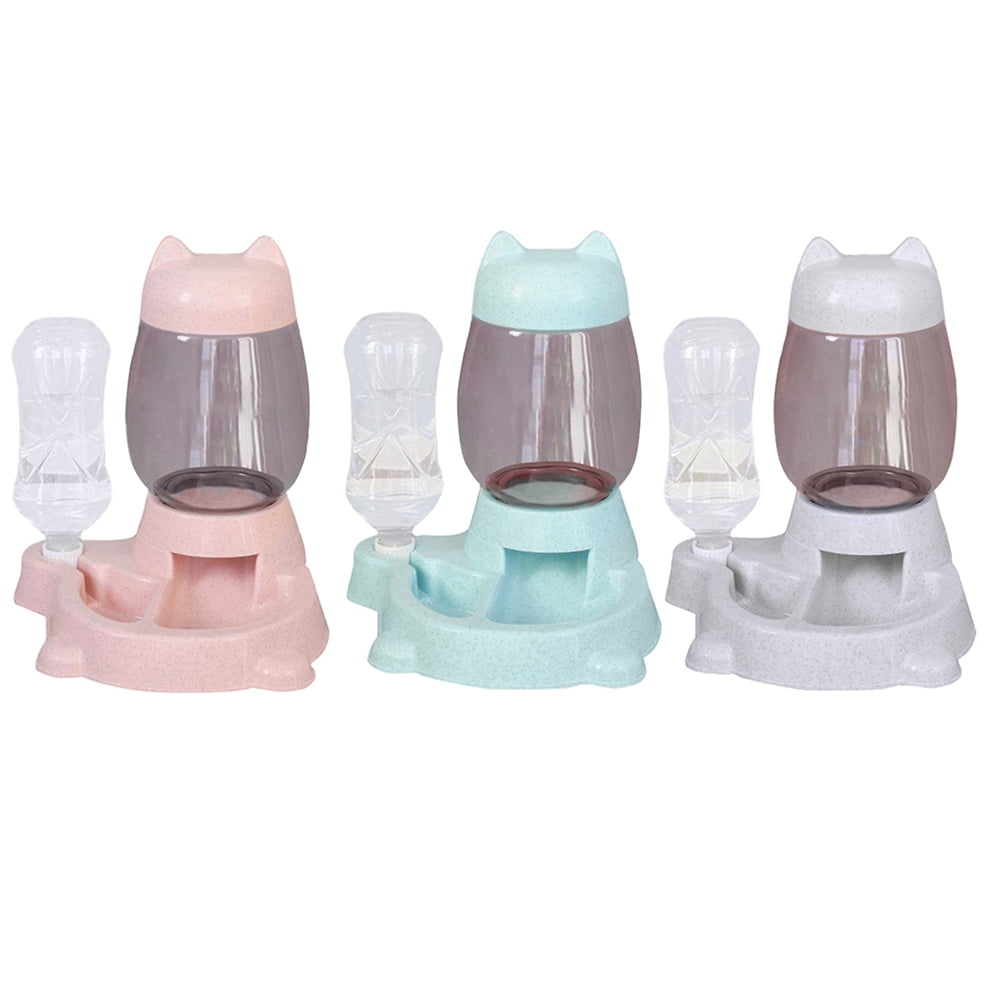 Automatic Cat Feeder, Cat Food Feeding Water Dispenser Set, Lovely Dog Cat Bowl with Water Bottle, Water Dispenser Food Dish Bowls for Small Animal