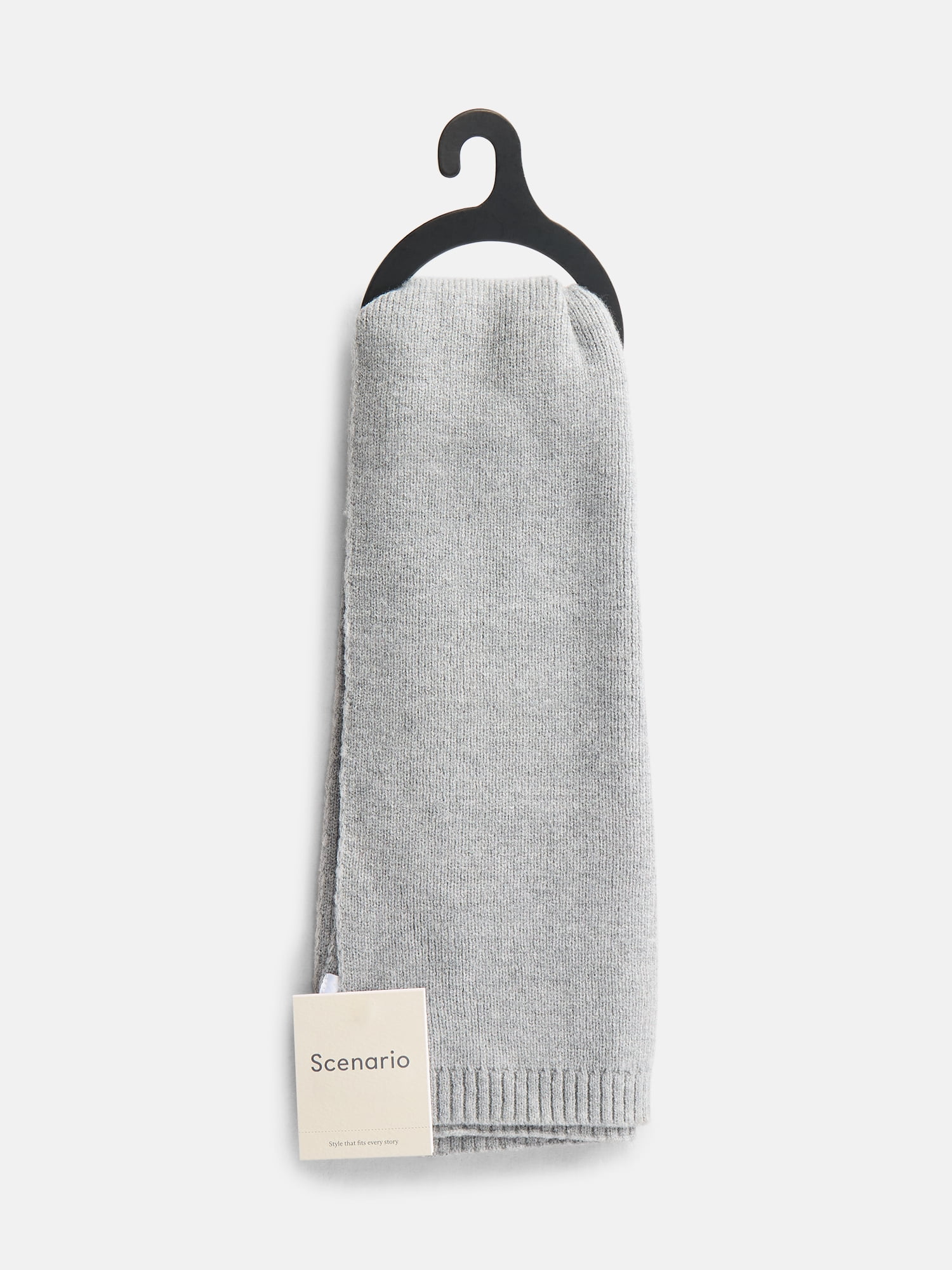 Scenario Women's Knit Oblong Scarf with Ribbed Trim, Medium Grey Heather