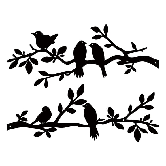 ESTART 2 Pcs Black Metal Birds Wall Art, Bird on Branch Silhouette, Indoor Outdoor Garden Balcony  Hanging Outside Decor