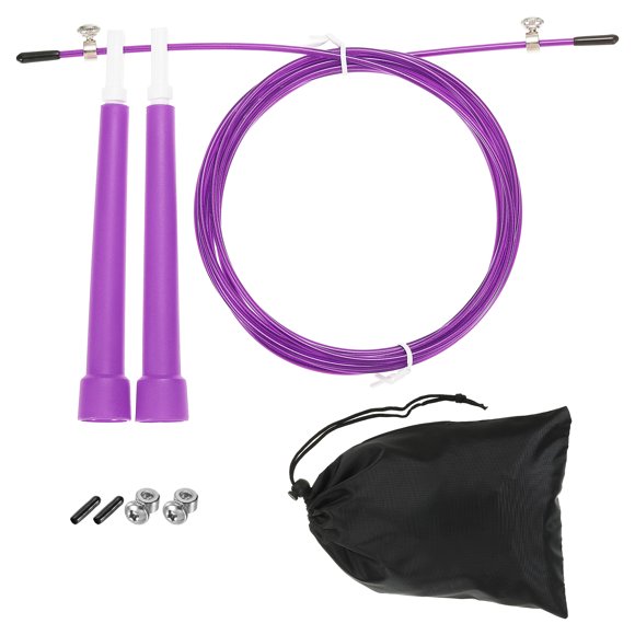 Unique Bargains Speed Jump Rope Adjustable Speed Skipping Rope with Storage Bag and Spare Parts Purple