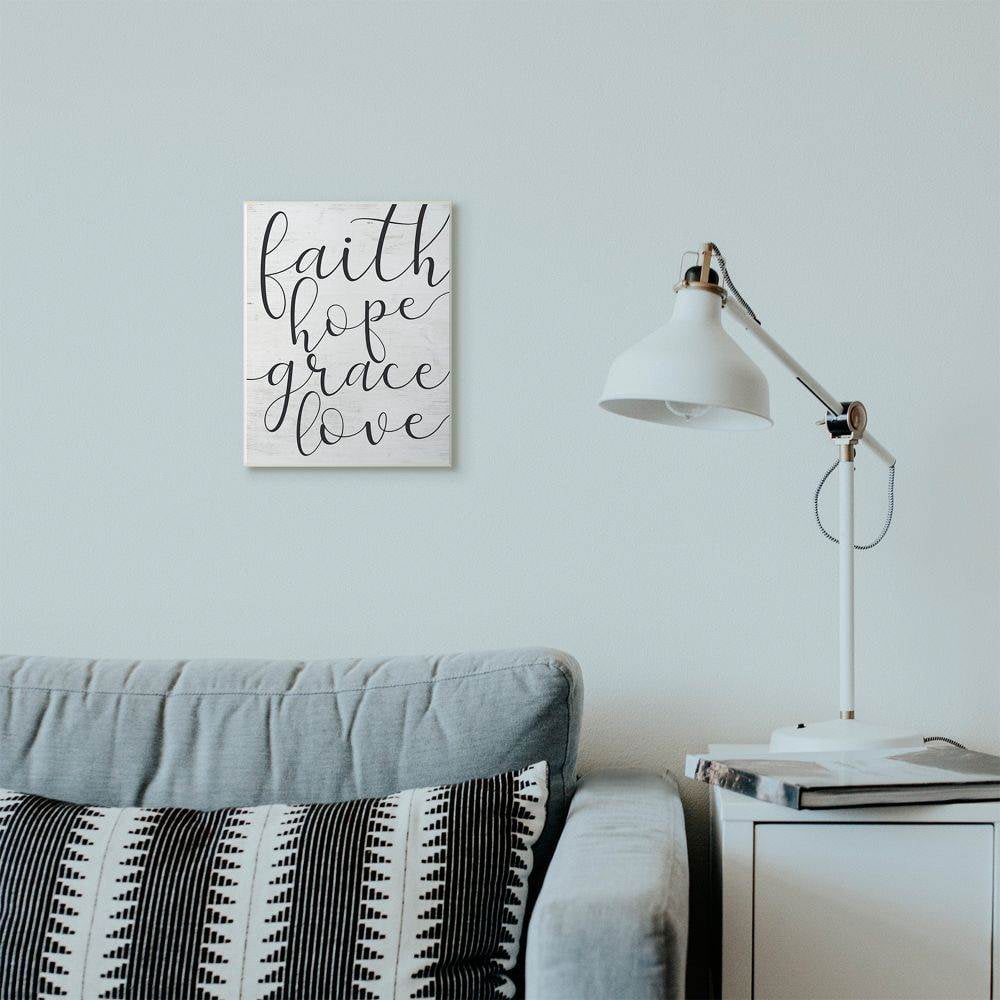 Stupell Industries Faith Hope Home Family Inspirational Word On Wood Texture Design Wall Plaque Art by Lettered and Lined