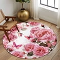thumbnail image 2 of Round Rugs 5 Ft, Pink Roses Non Slip Area Rugs for Kitchen Bedroom Entryway, Spring Floral Elegant Pastoral Butterfly Washable Carpet Runner Rug Floor Mats for Bedroom Home Decor, 2 of 8