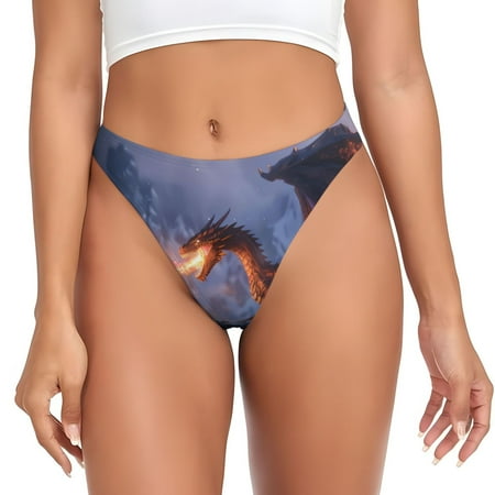 Qokaie Winter Fire Dragon Printed Women s Cotton Thong Underwear  Sexy Breathable Panties G-string-3X-Large