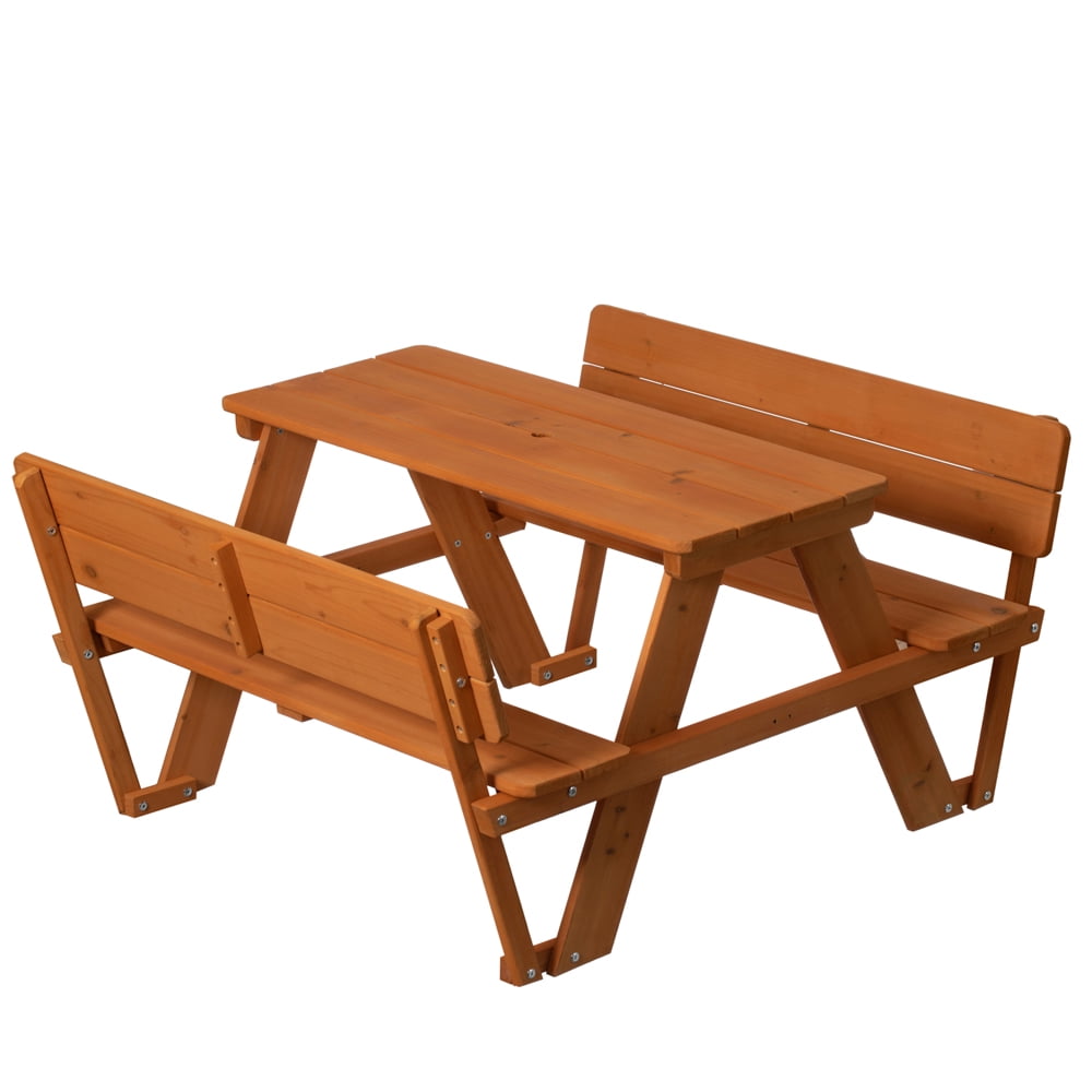Wooden Kids Picnic Table Bench With Backrest Outdoor Children s