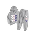 thumbnail image 2 of SGFCWSX Kids 2 Piece Outfit Girls Hoodie and Sweatpants Set Heart Print Casual Tracksuit Gray Size 4-5 Years, 2 of 7