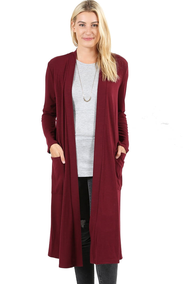 Jed Fashion JED FASHION Women's Soft Fabric Long Cardigan with Pockets