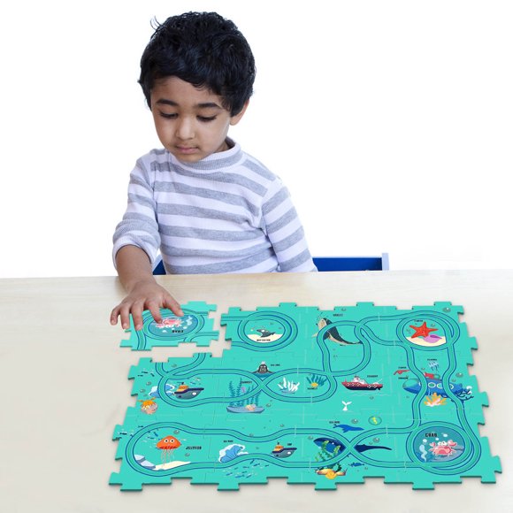 Children'S Educational toys Clearance Puzzle Track Car Play Set, Battery-Operated toy Vehicle & Plastic Puzzle Board, Puzzles for Kids Ages 3-5, toddlers Puzzle Railcar, Montessori toys Gifts for 3