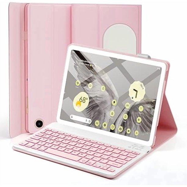 Funda con Teclado Bluetooth Retroiluminado con Soporte para Lápiz, Rosa|Google Pixel Tablet 11'' 2023/2024