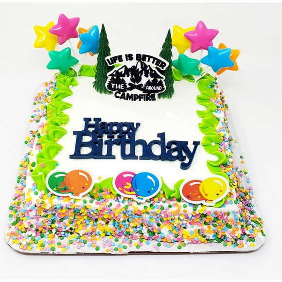 Outdoor Camping Hiking Recreational Themed Birthday Cake Topper (Unique Design)