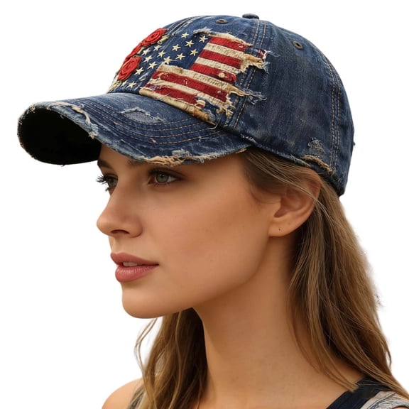 USA 250th Anniversary Hat 1776-2026 - Embroidered Distressed Denim Cap - Vintage Ripped Flag Patriotic American Gift