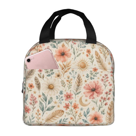 Boho Floral Lunch Bag Reusable Thermal Lunch Box with Handle for Women and Men