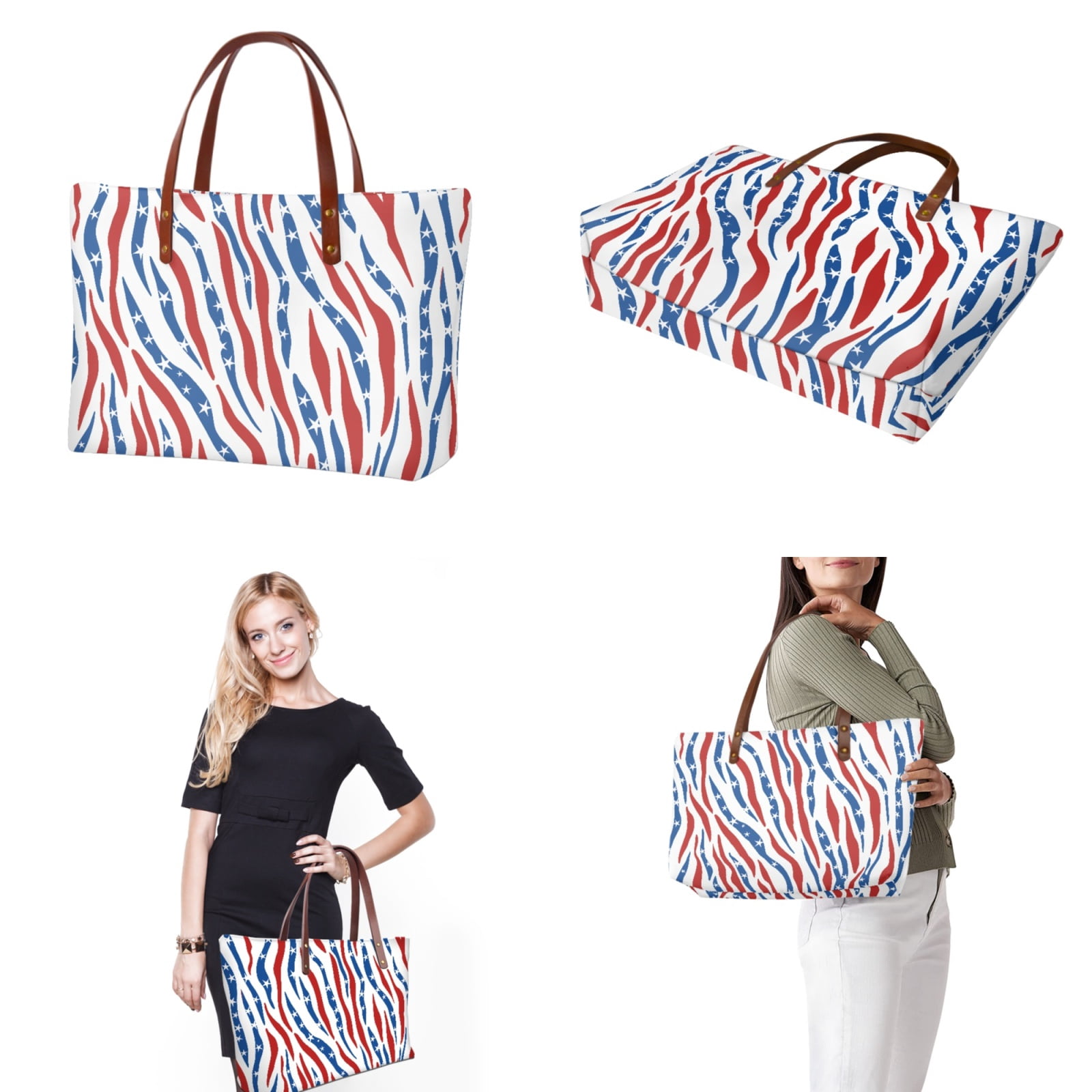 ZUXONGSY American Flag Zebra Stripe Print Purse and Wallet Set of 2 for Ladies Girls Waterproof Top Handle Satchel Work Bag Shoulder Bag PU Wallet with Handle for Excursions Vacation