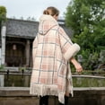 thumbnail image 4 of RYRJJ Women's Faux Fur Trim Cloak Shawl Wrap Plaid Striped Tassel Poncho Coat Cape Fall Winter Warm Open Front Cardigan(Hot Pink,Free Size), 4 of 4