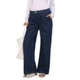 thumbnail image 4 of INSPIRE CHIC Women Maternity Jeans Elastic Waist Wide Leg Long Loose Pregnancy Denim Pants Trousers with Pockets M Deep Blue, 4 of 6