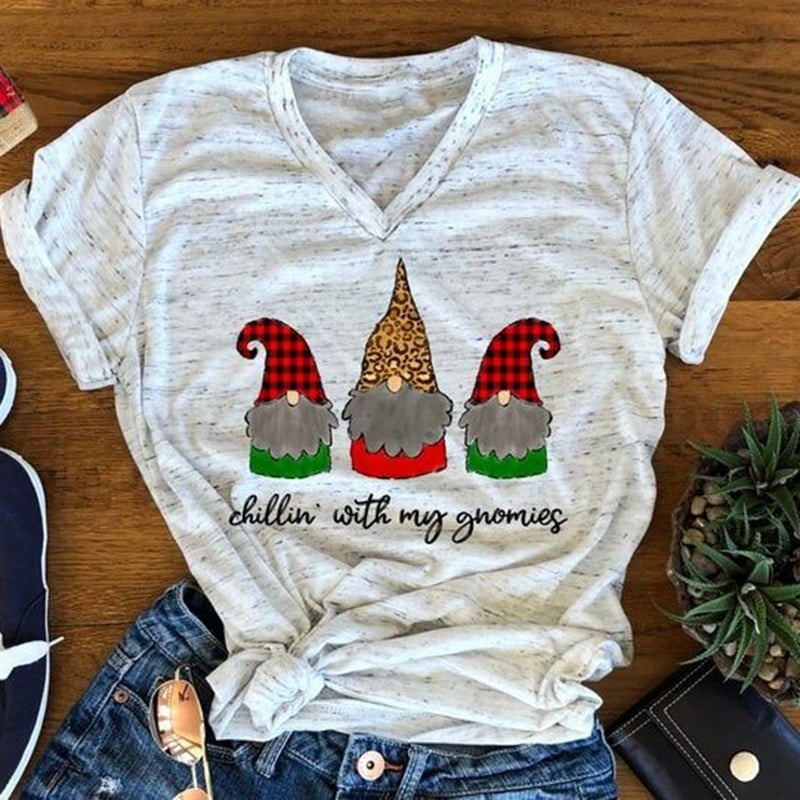 Women Fashion V-neck Christmas Shirt 
