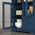thumbnail image 4 of Gzxs Storage Cabinet, Wood Floor Cabinet with 2 Glass Doors and 1 Large Drawer, Accent Display Cabinet for Living Room Entryway Study Room, 25.6"L x 11.8"W x 39.4"H, Blue, 4 of 10