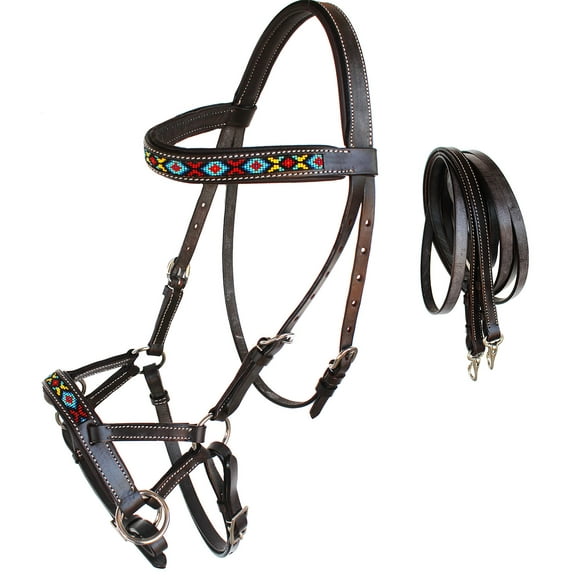 Horse Western  Leather Tack  Bitless Sidepull Bridle w/ Reins Brown 77RT06BR-F