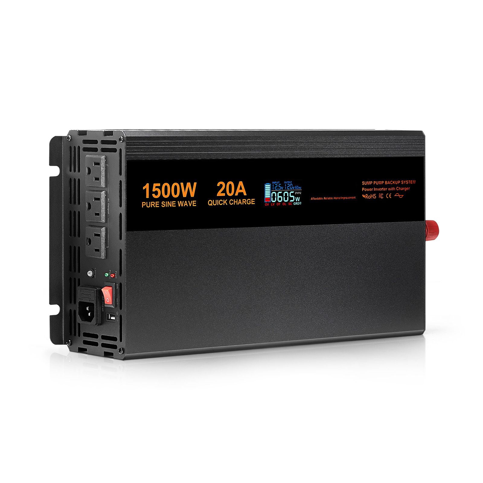 1500W Sump Pump Battery Backup System with LCD Display - Automatic Switch to Battery Power During Outages, 1200GPH High Capacity Water Removal for Basement Flood Protection