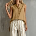 thumbnail image 5 of Zynoxe Womens Cotton Linen Tops Summer Mock Neck Sleeveless Button Up Tank Tops for Daily Wear Casual Flowy Ventilate Side Split Work Business Tops Khaki S, 5 of 8