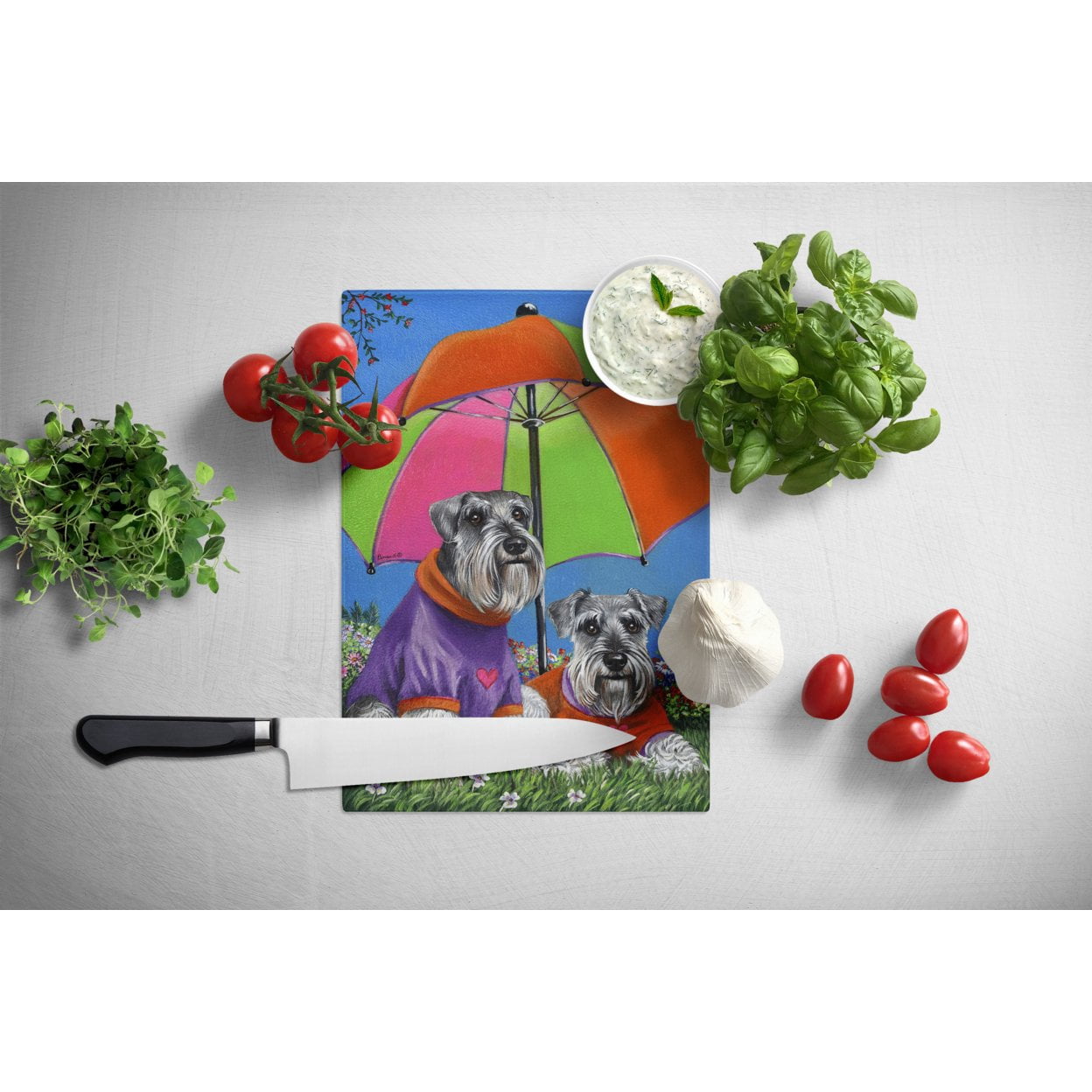 Caroline's Treasures PPP3166LCB Schnauzer Soulmates Glass Cutting Board Large, 12H x 16W, multicolor