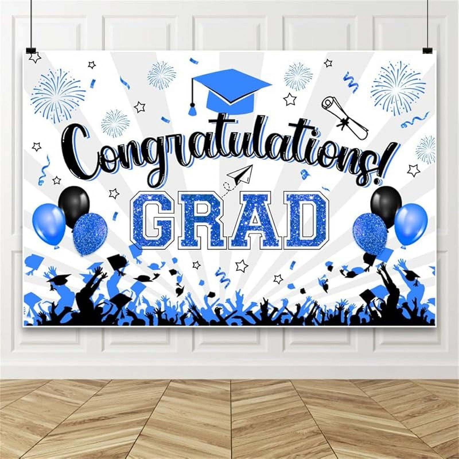 2025 Graduation Congrats Grad Backdrop Blue Balloon Congratulations Class of 2025 Decorations Background Commencement Graduate Student Celebration Party Baby Shower Banner Photo Booth