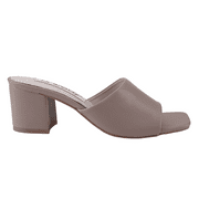 EZGD Info-1 Women's Open Toe Slip on Block Chunky Low Heels Mules Pumps Slides Nude USA Size 6