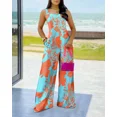 thumbnail image 3 of Monos de una pieza con estampado sin mangas y tirantes con cuello en V para mujer, pantalones largos de pierna ancha, monos holgados de estilo bohemio para mujer, 3 of 5