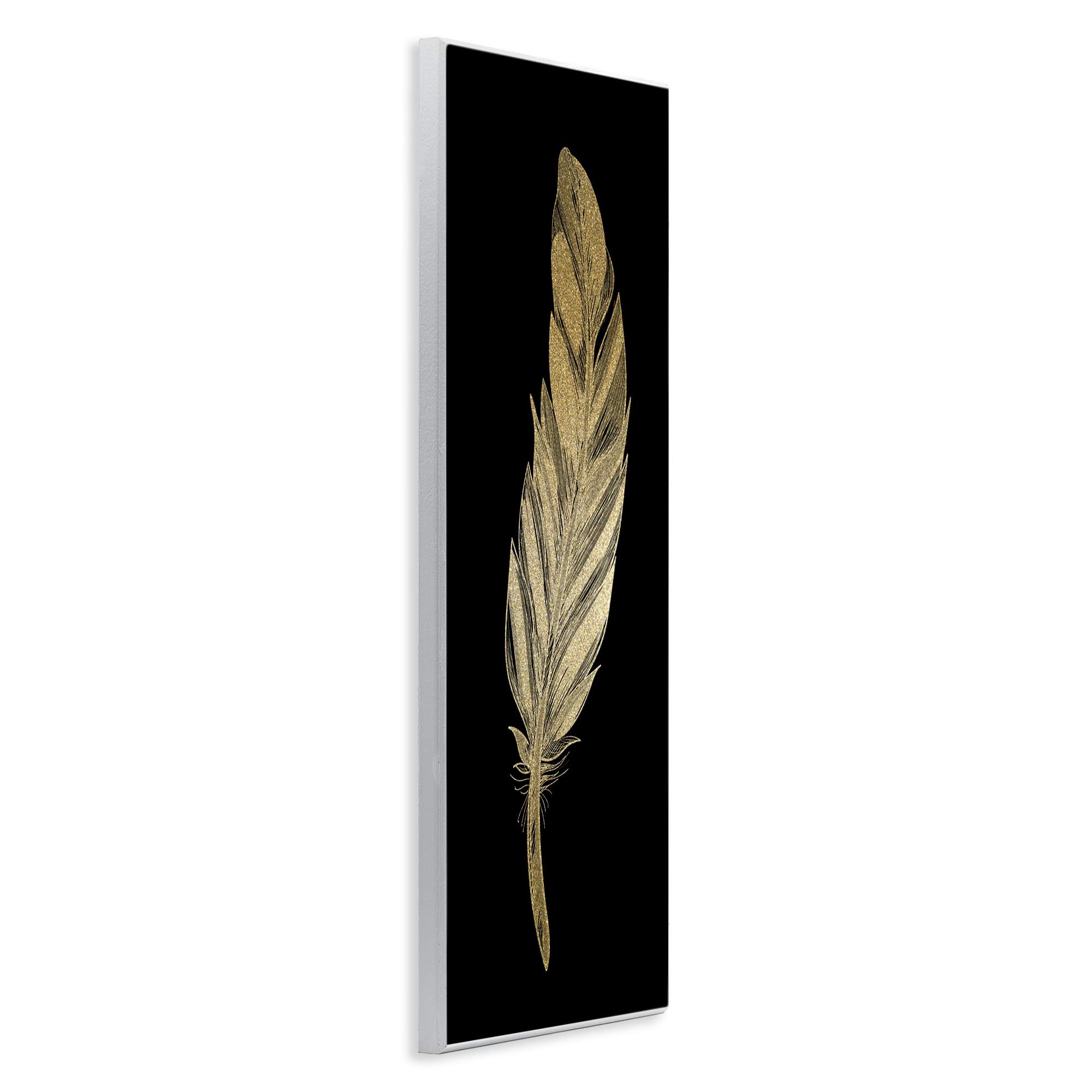 Glam Feather Black & Gold Wall Plaque Art, design by Kim Allen