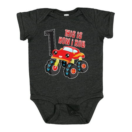 

Inktastic Monster Truck How I Roll 1st Birthday Gift Baby Boy Bodysuit