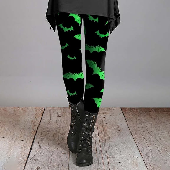 Halloween Green Velvety Super Soft Lightweight Leggings Milk Silk Grinding No See Through Tummy Control Cycling Workout Yoga Pants with Pockets Reg & Plus L