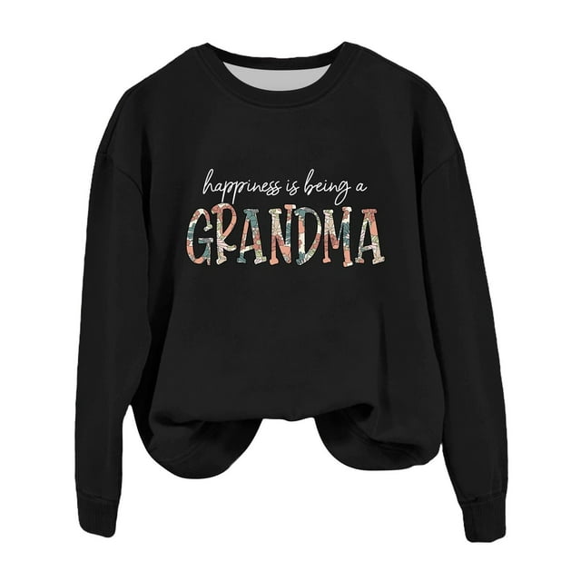 GZWYHT Grande Vente! Chandails à Capuchon pour Femmes, Chandails à Capuchon Graphiques, Chandail en Molleton pour Grand-Mère Automne Col Rond Chandails en Molleton Sans Capuche Bonheur C'est d'Tre Grand-Mère, Tenues d'Automne, Vêtements d'Automne Noir G