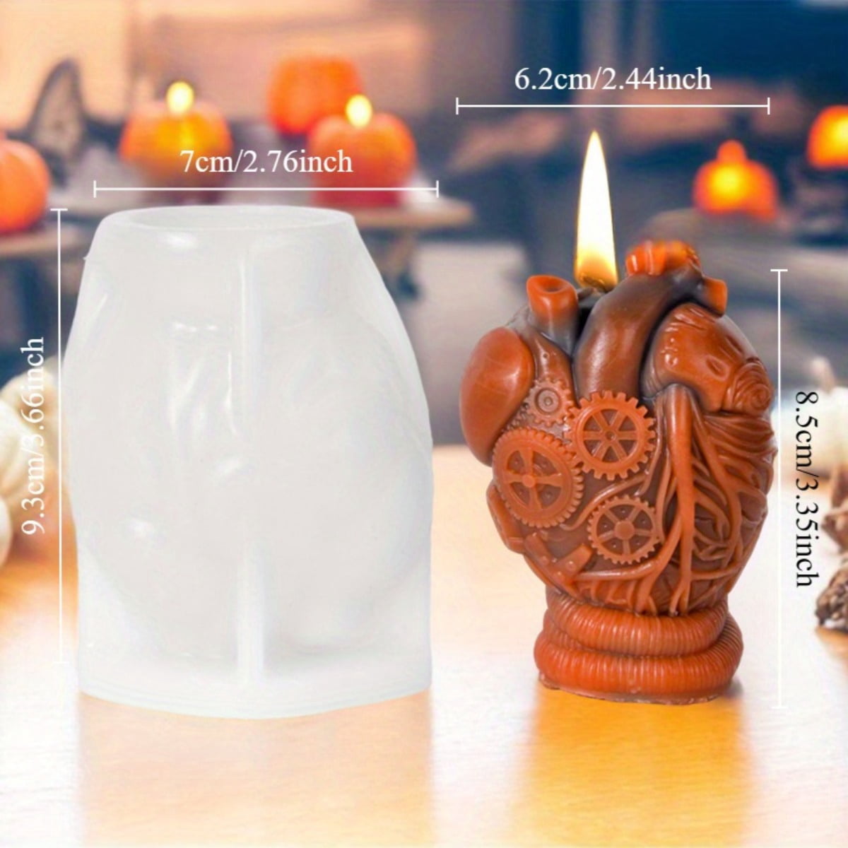 4 Pieces of Halloween Mechanical Heart Scented Candles, A Strange Skull Heart Silicone Mold - Used for Creating Mechanical Heart Design Molds for Halloween Decorations