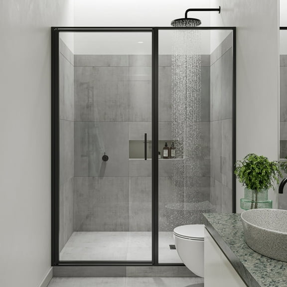 Seawin Axio 59.25 - 60 x 72 inches Framed Pivot Shower Door 5/16 in. (8 mm) Clear Tempered Glass with NanoShield Coating Matte Black