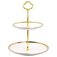 thumbnail image 1 of Expositor de porcelana, 2 niveles, frutas, soporte para tartas, servir, desayuno, plato buffet, 24,5 cm, moderno soporte para tartas, cupcakes, cocina, fiestas, decoración para postres, aperitivos,, 1 of 8