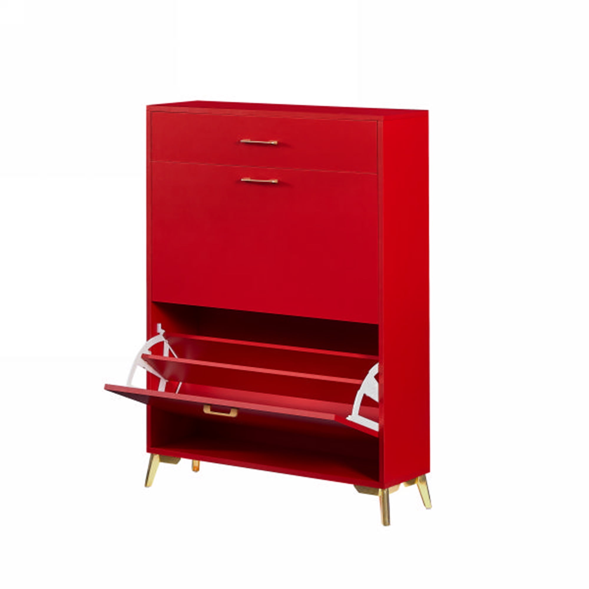 Kadyn 43.00"H Shoe Cabinet, Freestanding Shoe Rack Storage Organizer with Drawer, Entryway Shoe Storage Organizer, Red Kadyn 43.00"H Shoe Cabinet, Freestanding Shoe Rack Storage Organizer with Drawer, Entryway Shoe Storage Organizer, Red