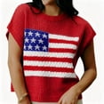 thumbnail image 2 of Shrysg Women's American Flag Patriotic Knit Sweater Tops Casual Loose Short Sleeve Lightweight Shirts Breathable Pullover for 4th of July Red, 2 of 6