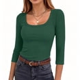 thumbnail image 6 of Otntypg Womens 3/4 Sleeve Scoop Neck Tops Ribbed Knit Slim Fitted Casual Basic Athletic Tee Shirts Fall Trendy Solid Color Going Out T-Shirt, 6 of 8