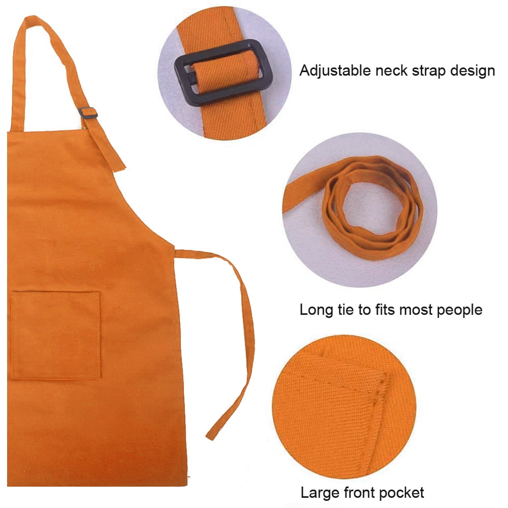 Opromo Colorful Cotton Canvas Kid\'s & Adult\'s Aprons with Pocket, Artist Apron & Chef Apron in Set (Orange, 21"L x 13"W/29"L x 24"W)