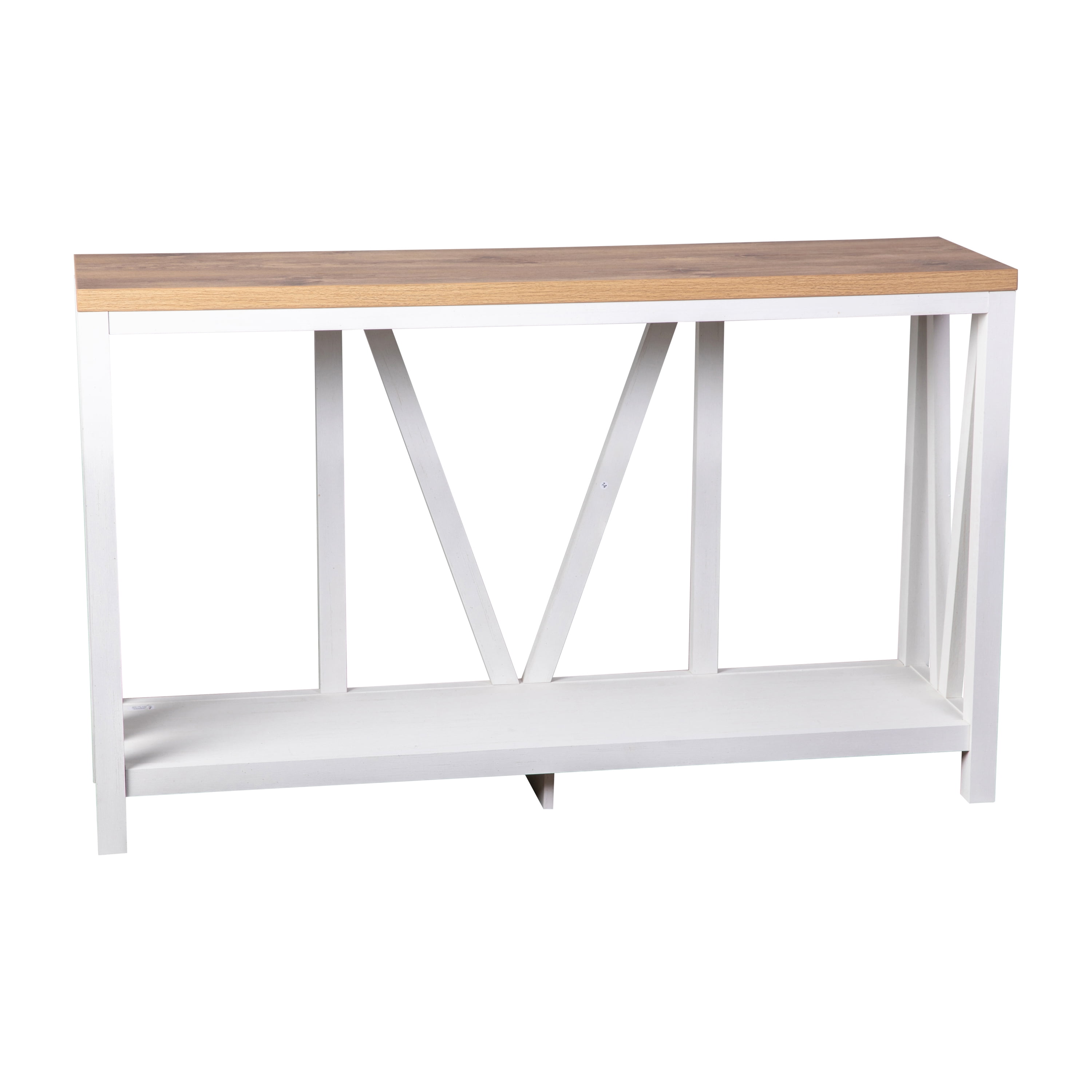 Emma + Oliver Modern Farmhouse Entryway Console Accent Table in White with Rustic Oak Finished Wood Top