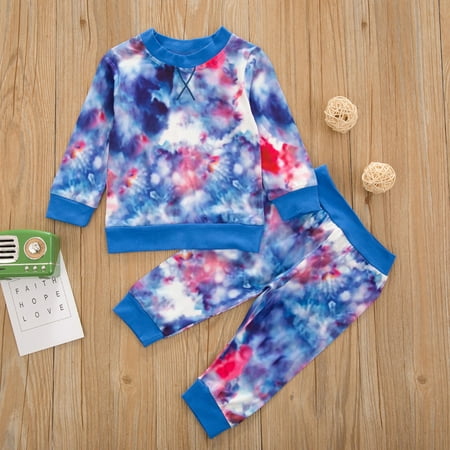 

Augper Baby Girl Clothes Long Sleeve Fall Winter Clearance Newborn Infant Baby Boys Girls Long Sleeve Tie Dyed Tops Pants Outfits Set Blue