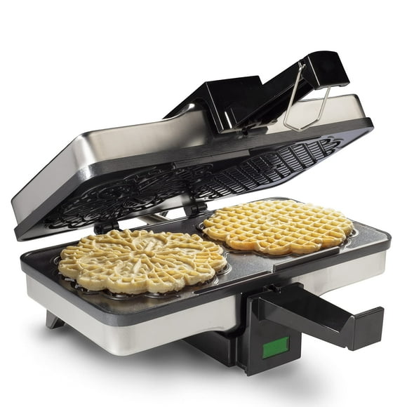 Pizzelle Maker- Nonstick Electric Baker Press Makes Two 5-Inch Cookies at Once- Recipe Guide Included- Holiday Xmas Party, Christmas Cookie Swap Fun- Italian Waffle Desse