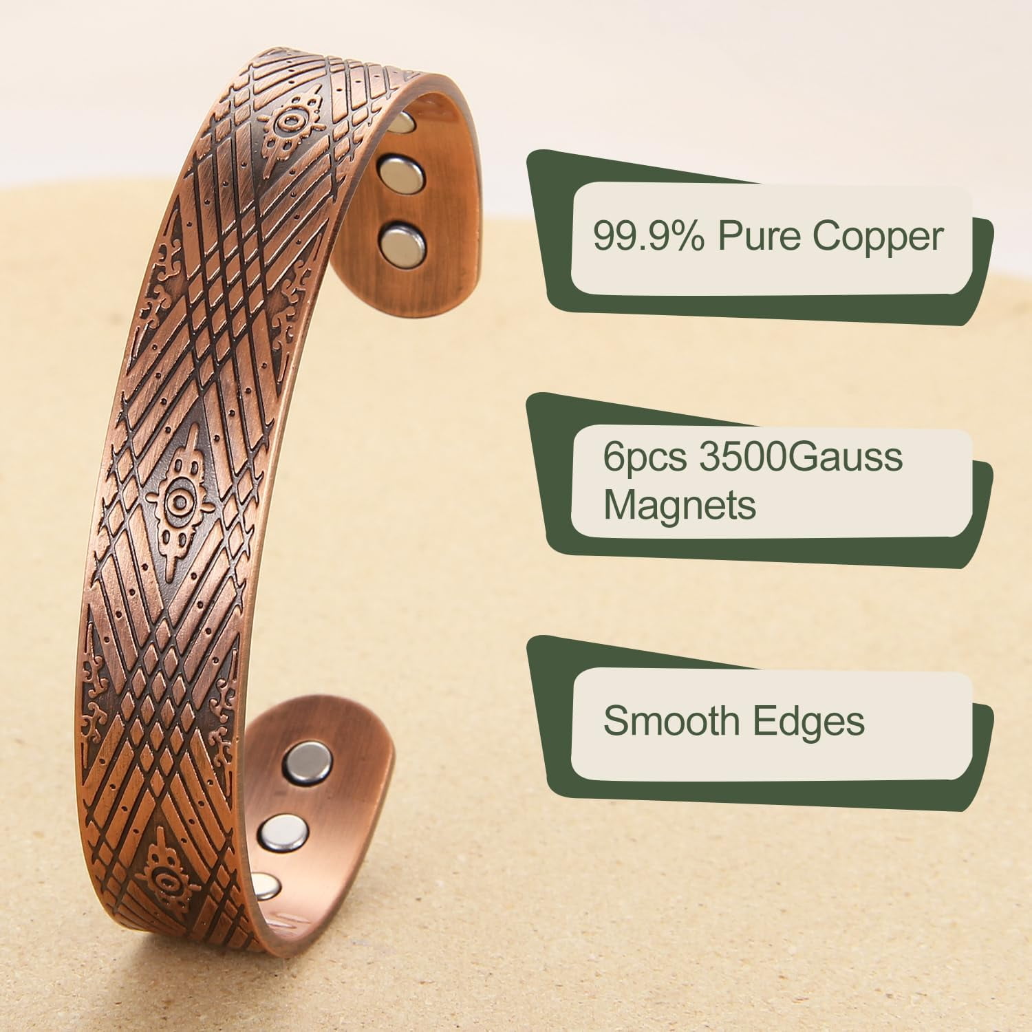 Wollet Black Copper Magnetic Bracelets for Men Adjustable Magnets Copper Jewelry Set of 2