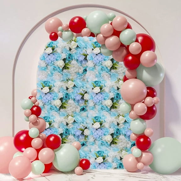 FETCOI 6Pc Blue & White Artificial Flower Wall Panel Floral Backdrop Girl Room Home