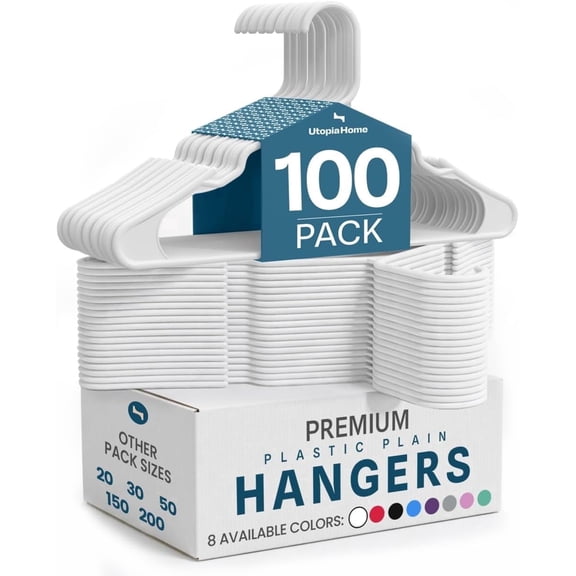 Utopia Home Plastic Hangers, Space Saving Durable Closet Organizer, White, 100 Pack