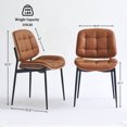 thumbnail image 2 of Mid Century Modern Dining Chairs with Walnut Grain Back, Brown Faux Leather Dining Room Chairs Set of 2, Checkered Soft Cushion Kitchen Chairs with Adjustable Foot Pads, 2 of 8