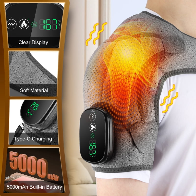 Shoulder Heating Pad, Cordless Shoulder Massager with Heat and Vibration for Rotator Cuff Relief, Size Adjustable Shoulder Wrap, Heated Shoulder Brace for Men Women