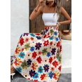 thumbnail image 3 of Women Mid Length Skirt with Elegant Random Digital Floral Print, Stretch Elastic Waist, Wearable Spring Summer Autumn, Figure-Flattering for All Ages, for Commute Dating Party Beach Vacation, 3 of 5